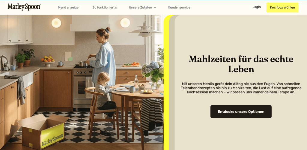 Bestellvorgang bei Marley Spoon: Personenzahl, Gerichte und Liefertag wählen